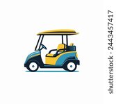 Electric Golf Cart Flat Vector Art Sport, Recreation, Vehicle, Golfing, Icon.