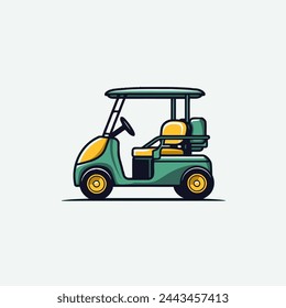 Electric Golf Cart Flat Vector Art Sport, Recreation, Vehicle, Golfing, Icon.