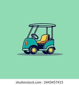 Electric Golf Cart Flat Vector Art Sport, Recreation, Vehicle, Golfing, Icon.