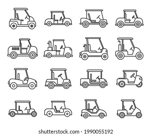 Electric golf cart icons set. Outline set of electric golf cart vector icons for web design isolated on white background