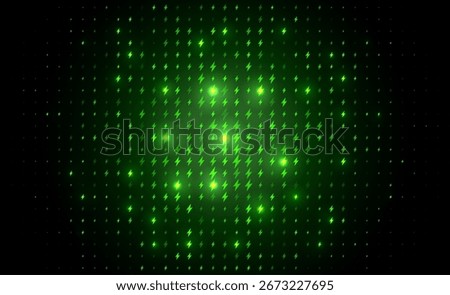 Electric green lightning bolts background with glowing flashes. Energy power voltage backdrop with light effect for tech, gaming, charging, digital, innovation visuals. Vector illustration.