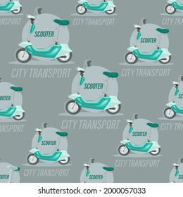Electric green scooter. Background image. Fast for food delivery. Vector motorcycle. Trendy cooter