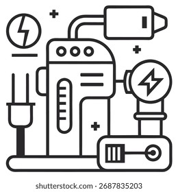 Electric Grid Components in Monochrome Line Drawing