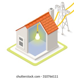 Electric Grid Infographic Icon Concept. Isometric 3d Soften Colors Elements. Electricity Power Providing Chart Scheme Illustration Vector 