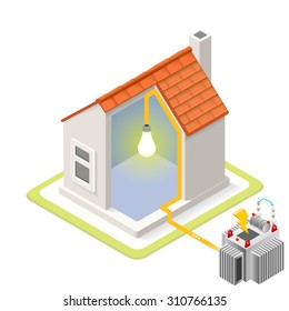 Electric Grid Infographic Icon Concept Isometric 3d Soften Colors Elements Generator Power Accumulator Energy Providing Chart Scheme Illustration Vector 