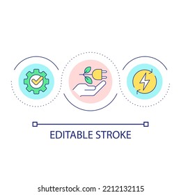 Electric Grid Load Loop Concept Icon. Sustainable Energy Consumption. Renewable Energy Abstract Idea Thin Line Illustration. Isolated Outline Drawing. Editable Stroke. Arial Font Used