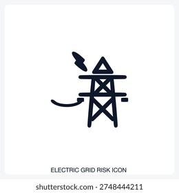 Electric Grid Risk Icon solid vector icon with a bold, minimal design. Suitable for presentations, websites, apps, infographics, and various digital or print projects.