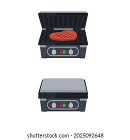 Electric grill. Frying meat, vector illustration