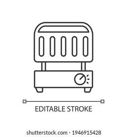 Icono lineal de grill eléctrico. Máquina de barbacoa interior. Prepara el filete. Pequeño electrodoméstico. Ilustración personalizable de línea delgada. Símbolo de contorno. Dibujo de contorno aislado del vector. Trazo editable