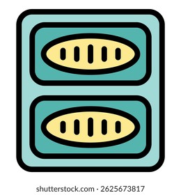 Electric grill making two breads at the same time, top view of a kitchen appliance for cooking