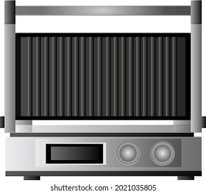 Electric grill. Silver grill for the kitchen. Vector illustration of a home electric grill for web design, isolated on a white background. household appliances for the home and kitchen. Technic.