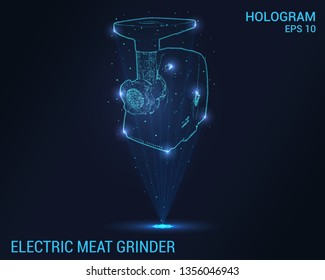 Electric grinder hologram. Digital and technological background grinder. Futuristic design of electric meat grinder