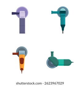 Electric grinder icons set cartoon vector. Various grinding machine. Work tool