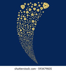 Electric Guard random fireworks stream. Vector illustration style is flat yellow iconic symbols on a blue background. Object fountain created from scattered pictographs.