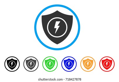 Electric Guard rounded icon. Style is a flat electric guard gray symbol inside light blue circle with black, gray, green, blue, red, orange color versions.