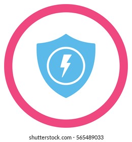 Electric Guard vector bicolor rounded icon. Image style is a flat icon symbol inside a circle, pink and blue colors, white background.