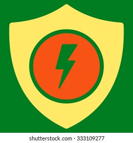 Electric Guard vector icon. Style is bicolor flat symbol, orange and yellow colors, rounded angles, green background.