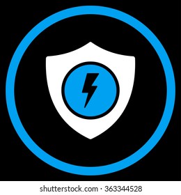 Electric Guard vector icon. Style is bicolor flat circled symbol, blue and white colors, rounded angles, black background.
