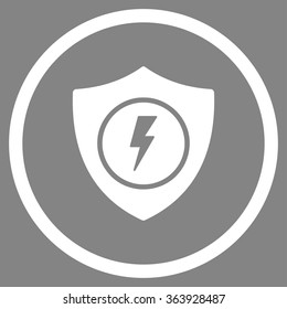 Electric Guard vector icon. Style is flat circled symbol, white color, rounded angles, gray background.