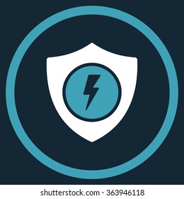 Electric Guard vector icon. Style is bicolor flat circled symbol, blue and white colors, rounded angles, dark blue background.