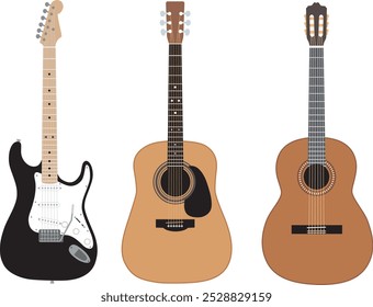 electric guitar and acoustic guitar and classic guitar