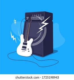 Electric Guitar and Amp Head flat design vector illustration