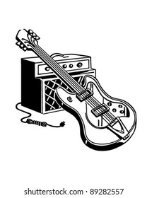 Electric Guitar And Amplifier - Retro Clipart Illustration