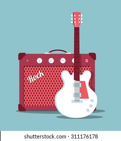 Electric guitar and amplifier, vector illustration, flat design