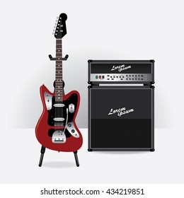 Electric Guitar with Guitar amplifier vector illustration