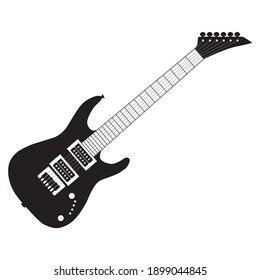 Electric guitar. Black silhouette of a guitar on a white background. String-plucked electric musical instrument that converts vibrations of metal strings into vibrations of electric current. Vector il