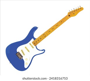 Electric guitar in blue and white. Instrument's shape, headstock and control layout have been substantially altered from the original guitar, so trademark is not infringed.