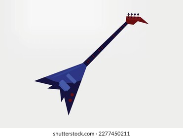 Electric guitar cartoon icon. Vector illustration of concert metal or rock-n-roll electro guitar red color and triangle shaped outlined