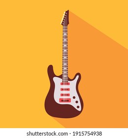 electric guitar color brown and white colors instrument in yellow background vector illustration design