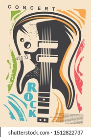 Electric Guitar And Colorful Shapes - Rock Concert Poster Design. Music Event Flyer Idea With Guitar Graphic. Vector Guitar Illustration.