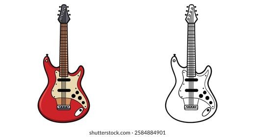 Electric Guitar Coloring Book For Kids Printable Vector