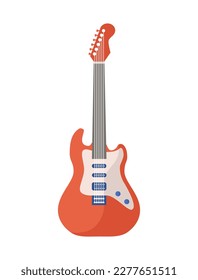 Electric guitar concept. Musical traditional stringed instrument for playing rock music. Overdrive and distortion. Musical equipment for performances and shows. Cartoon flat vector illustration