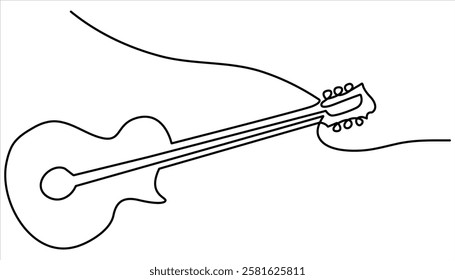 Electric guitar continuous one line drawing. One line drawing Violin. Musical instrument for decoration, design, banners, festival invitations, music shop.