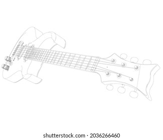 Electric guitar contour from black lines isolated on white background. Vector illustration.