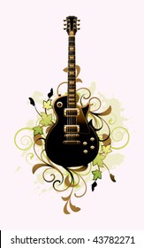 Electric guitar with design elements on a light background