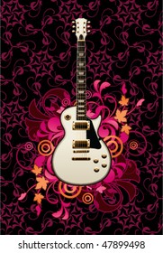 Electric guitar with design elements on a dark background