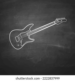 an electric guitar drawn in chalk on a blackboard.
