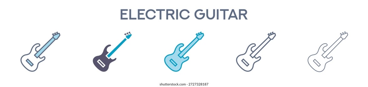 Electric Guitar Element For Design Graphic - Multi Styles. Vector Illustration Of Two Colored And Black. Multiple Icons Designs Can Be Used For Mobile, Ui, Web