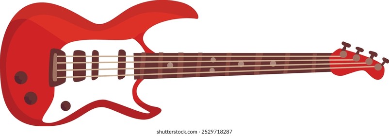 The electric guitar features a bold red color and a modern design perfect for musicians looking to make a stylish statement on stage or in practice.