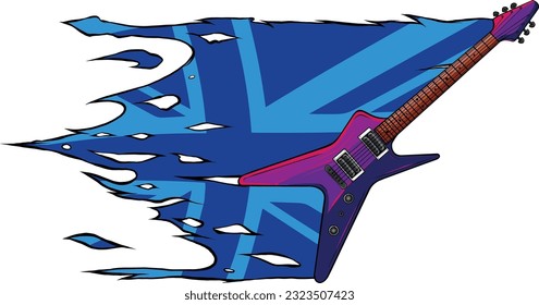 Electric guitar flat with united kingodm flag vector illustration