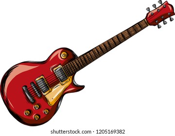 Electric guitar flat vector illustration. Rock music instrument