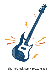 Electric guitar flat vector illustration. Rock music instrument, navy blue color