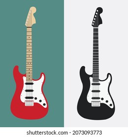 Electric guitar flat vector illustration. Vector guitar with colored background and isolated.