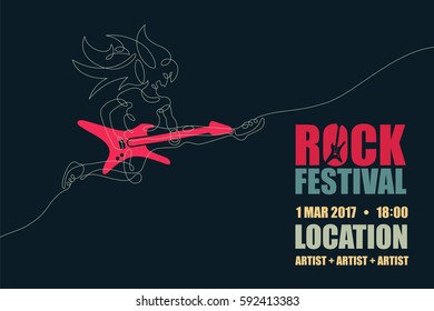 Electric guitar graphic with simple drawing line in shape of rocker and space for text.