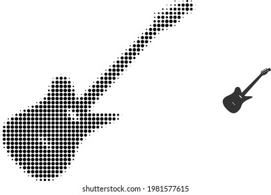 Electric guitar halftone dot icon illustration. Halftone array contains round dots. Vector illustration of electric guitar icon on a white background. Flat abstraction for electric guitar object.