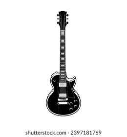 Electric guitar hand drawn vector illustration isolated on white background. Design element for shirt design, logo, sign, poster, banner, card.